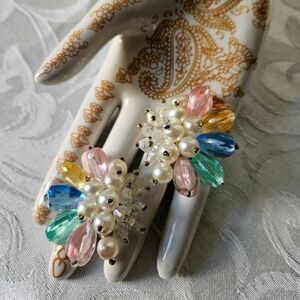 Vintage Rainbow AB Bead Cluster Pearl and Lucite Clip-On Earrings
